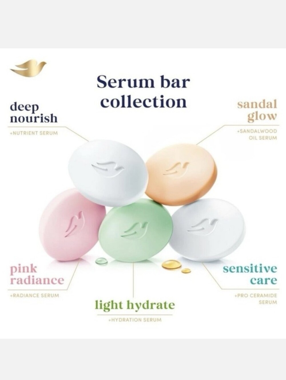 Dove Serum Bar Collection - Pastel Pink, Green, White & Cream Soap Bars - Picture 4 of 4